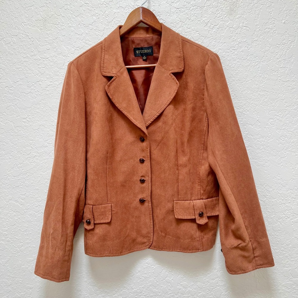 Studio I Womens Faux Suede Blazer Jacket Rust Terracotta Size 16 Western Vtg